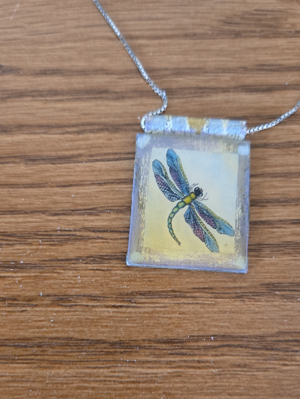 Dragonfly Pendant Necklace in Yellow and Blue